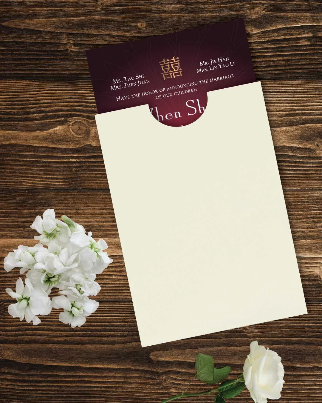 Chinese Style Red A7 Sleeve Pocket Wedding Invitation