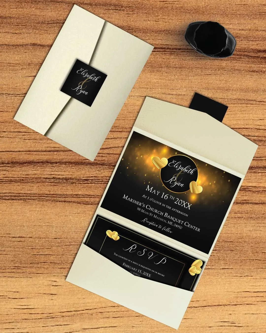 Elegant Backlit A7 Atlas Pocket Wedding Invitation