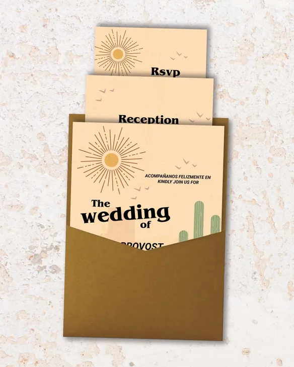 Wild West A7 Denali Pocket Spanish & English Wedding Invitation