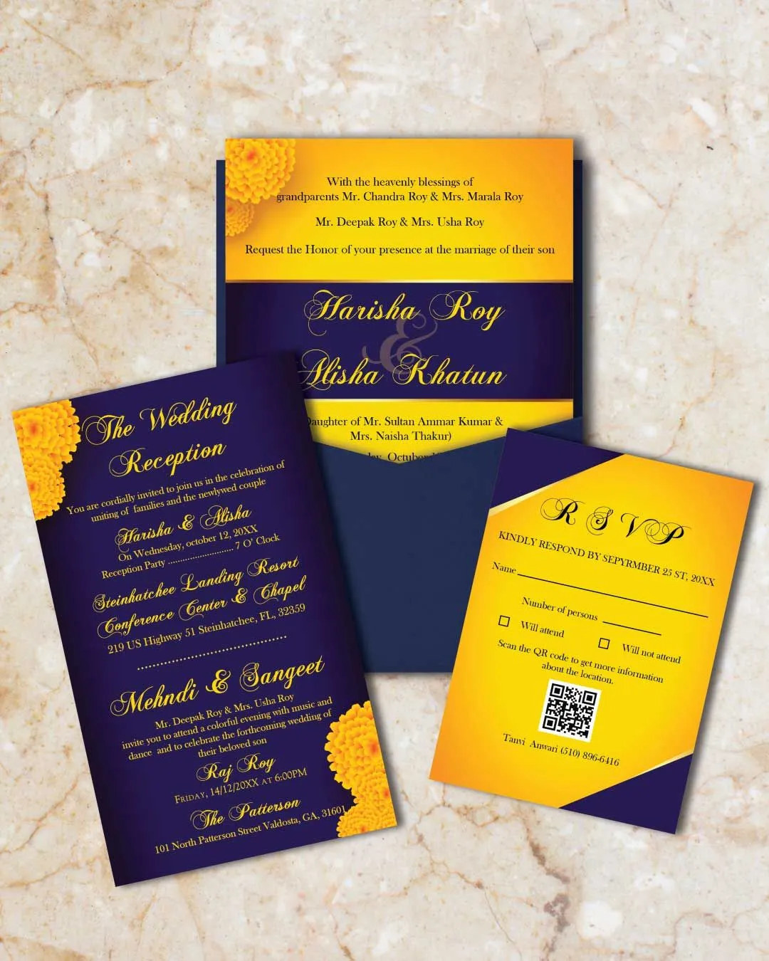 Hindu Flowers A7 Denali Pocket Wedding Invitation