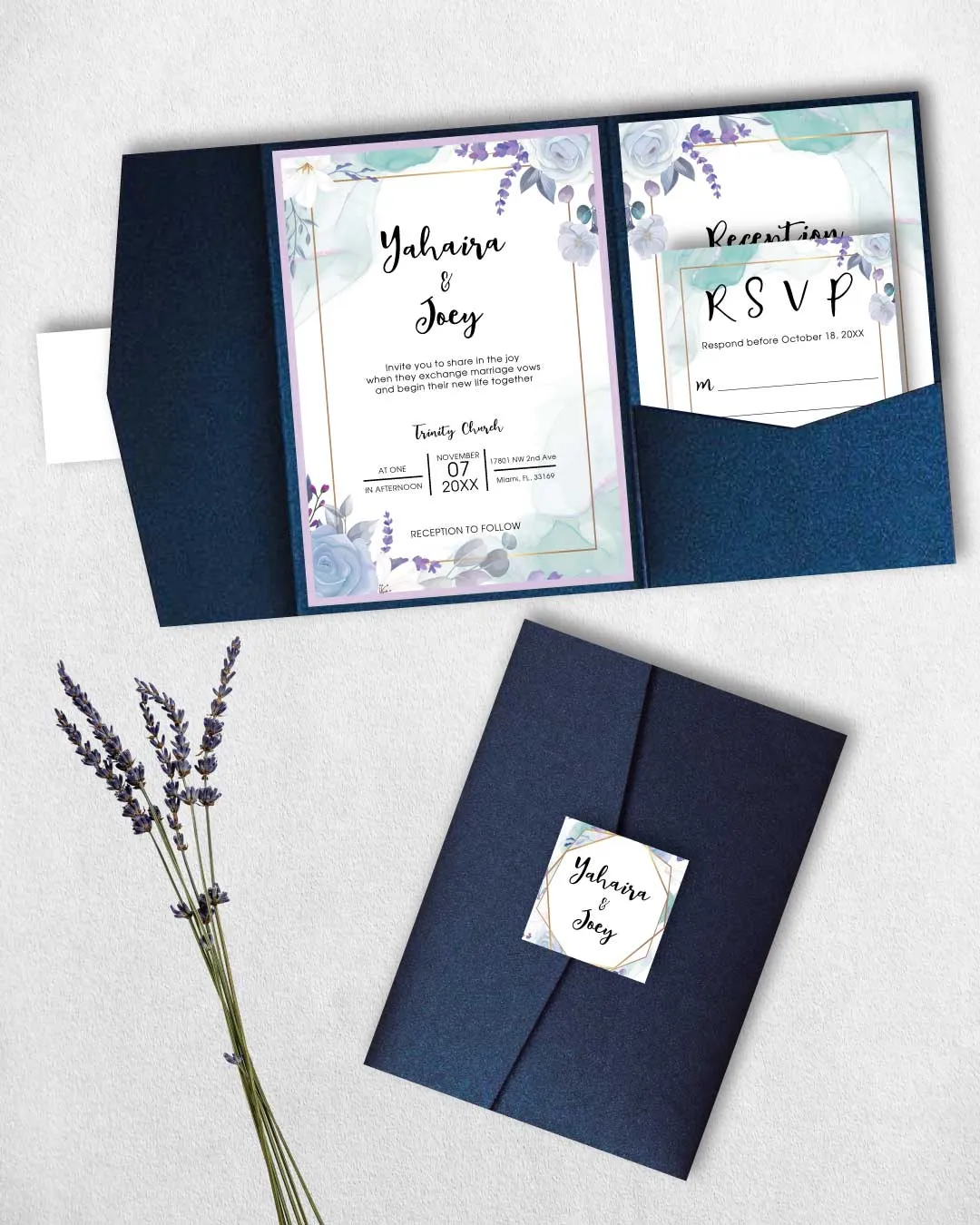 Colored Watercolor A7.5 Himalaya Pocket Wedding Invitation