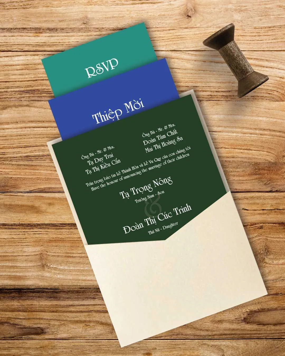 Cold Tones A7 Denali Pocket Vietnamese & English Wedding Invitation
