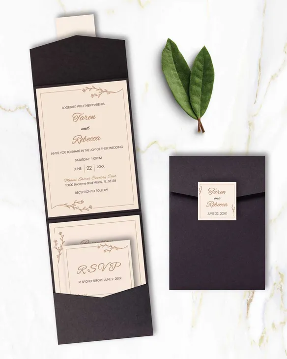 Great Gold A7 Cascade Pocket Wedding Invitation