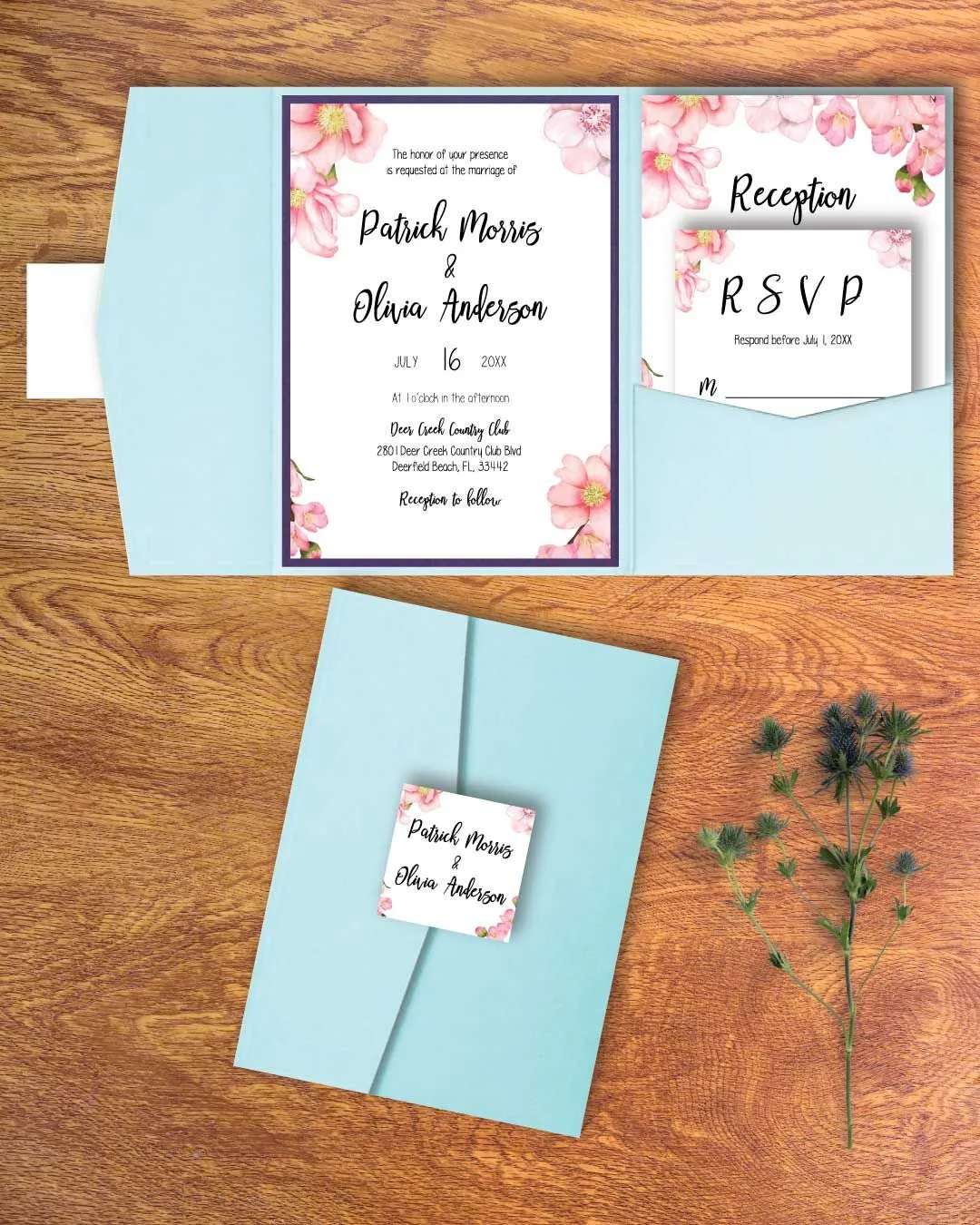 Drawing Flowers Roses A7.5 Himalaya Pocket Wedding Invitation
