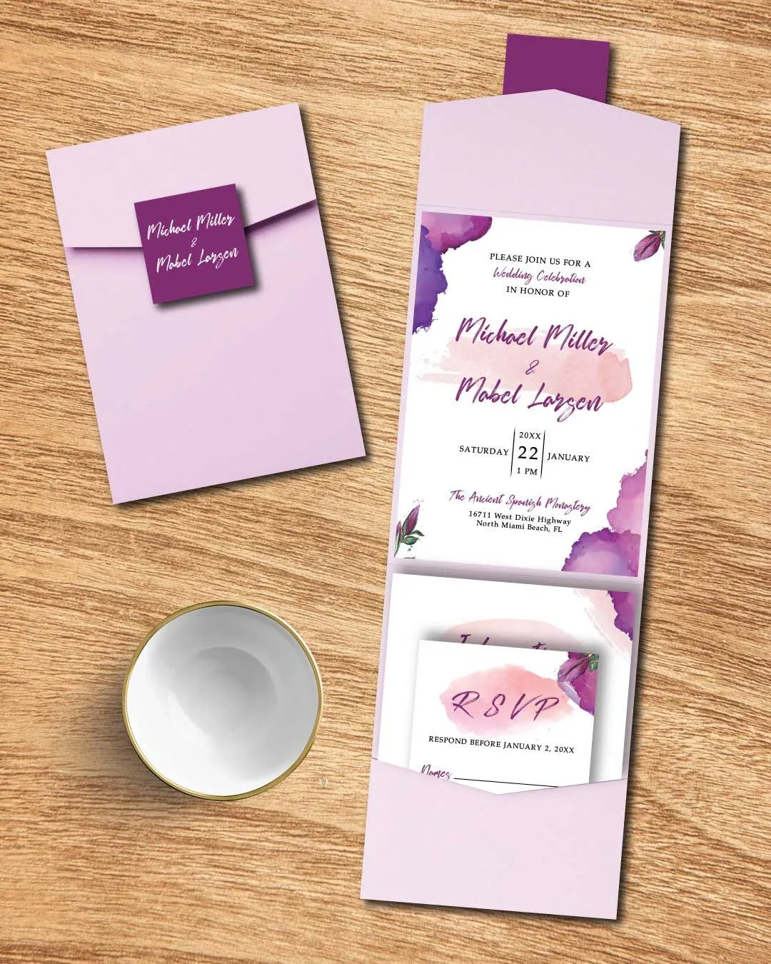 Watercolor and Flowers Poppy A7 Cascade Pocket Wedding Invitation