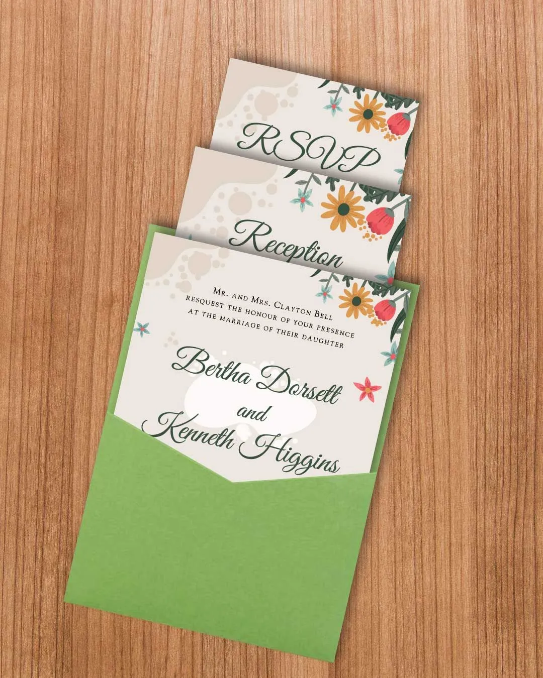 Flat Spring A7 Denali Pocket Wedding Invitation