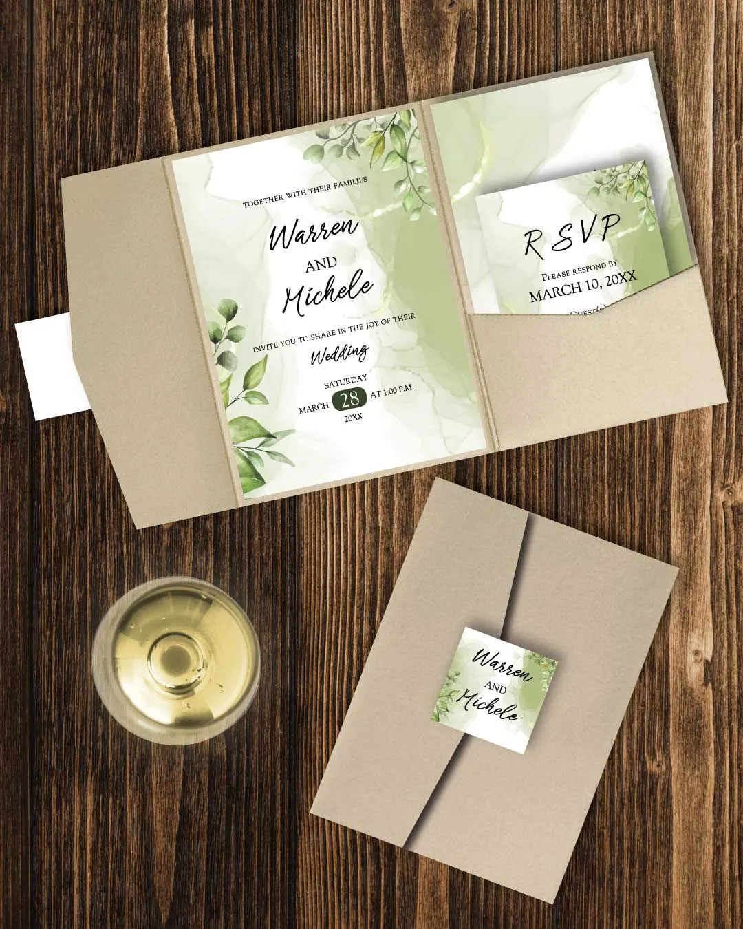 Beautiful Natural A7.5 Himalaya Pocket Wedding Invitation