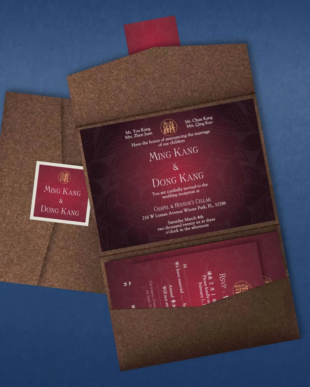 Red Gradient Design A7 Atlas Pocket Wedding Invitation