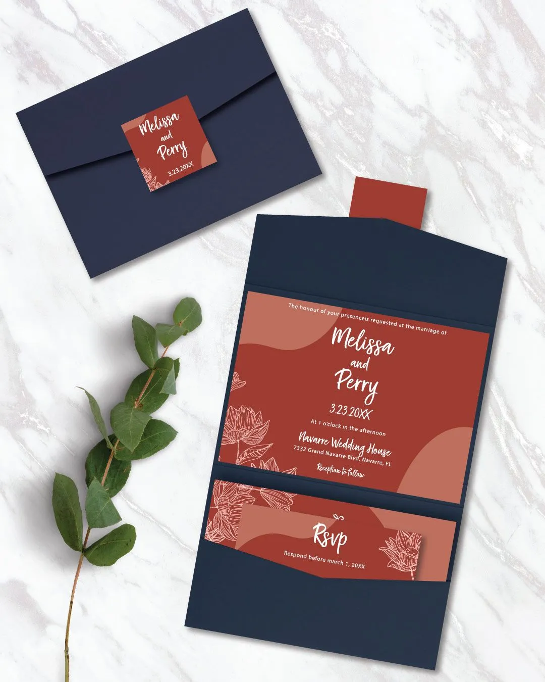 Minimalist Theme Tom A7 Atlas Pocket Wedding Invitation