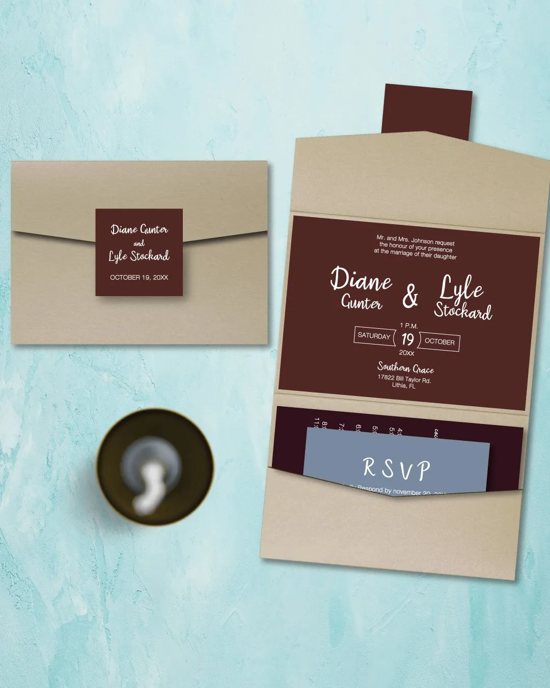 Solid Richard A7 Atlas Pocket Wedding Invitation