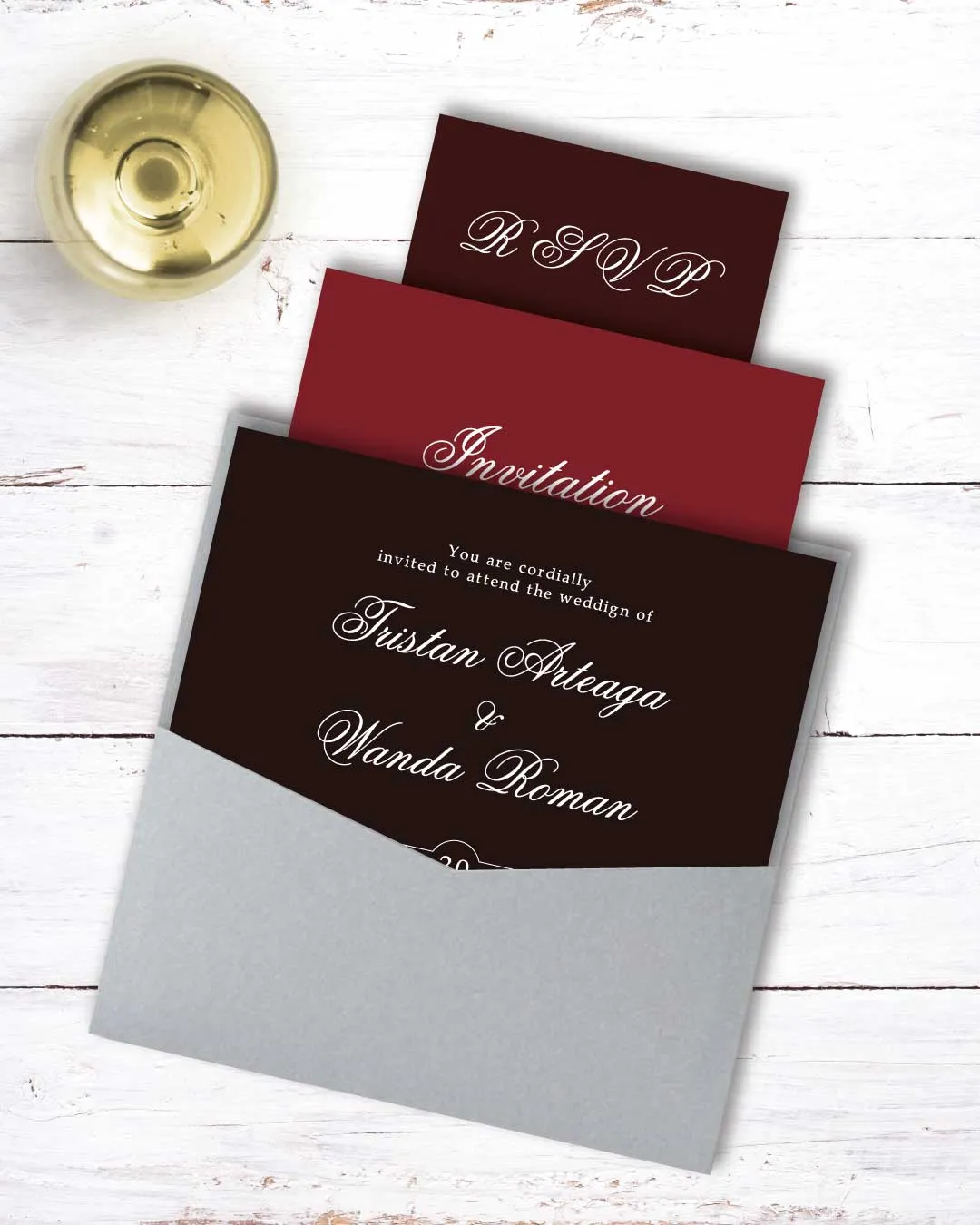 Solid Red Colors 6 1/4 Square Denali Pocket Wedding Invitation