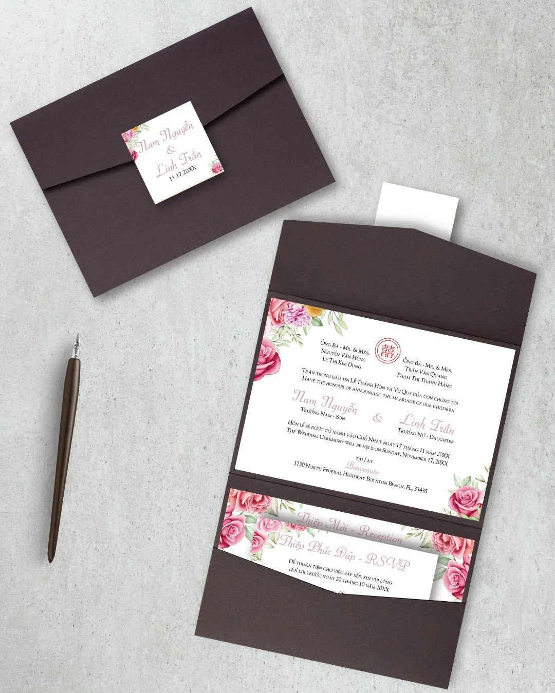 Blossom Harmony A7 Atlas Pocket Wedding Invitation 1
