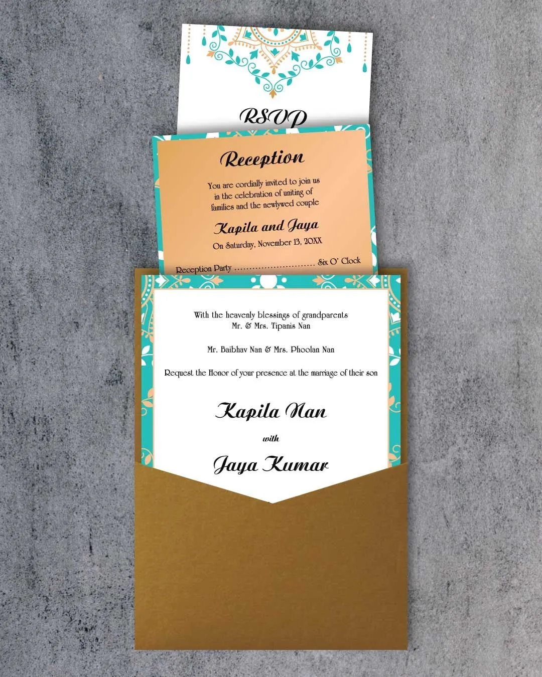Decorative Indian A7 Denali Pocket Wedding Invitation