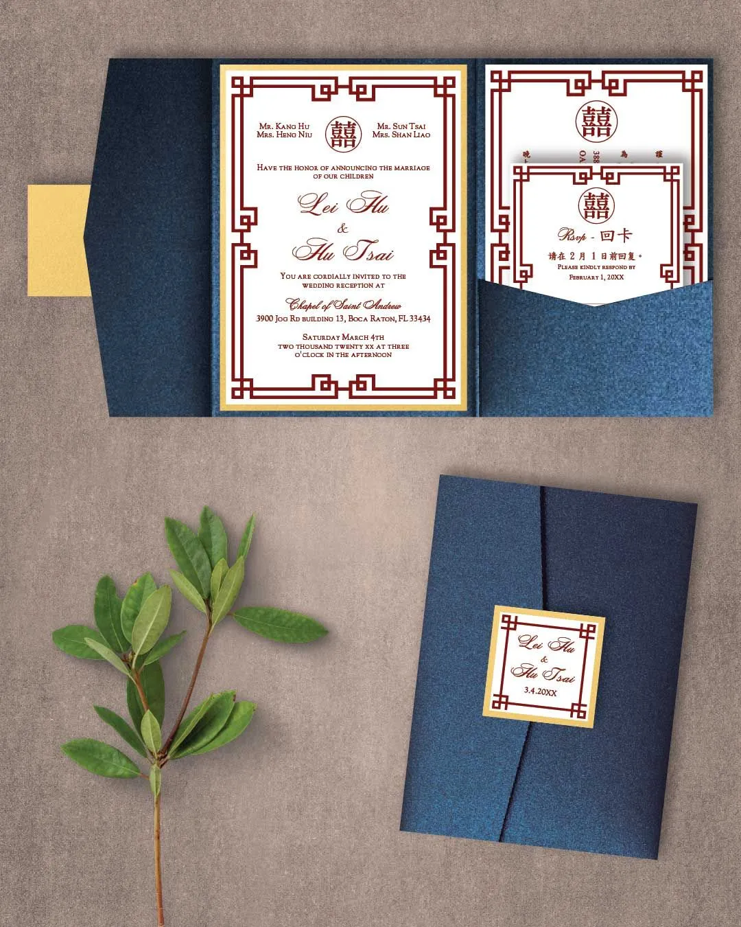 Oriental Frame A7.5 Himalaya Pocket Wedding Invitation