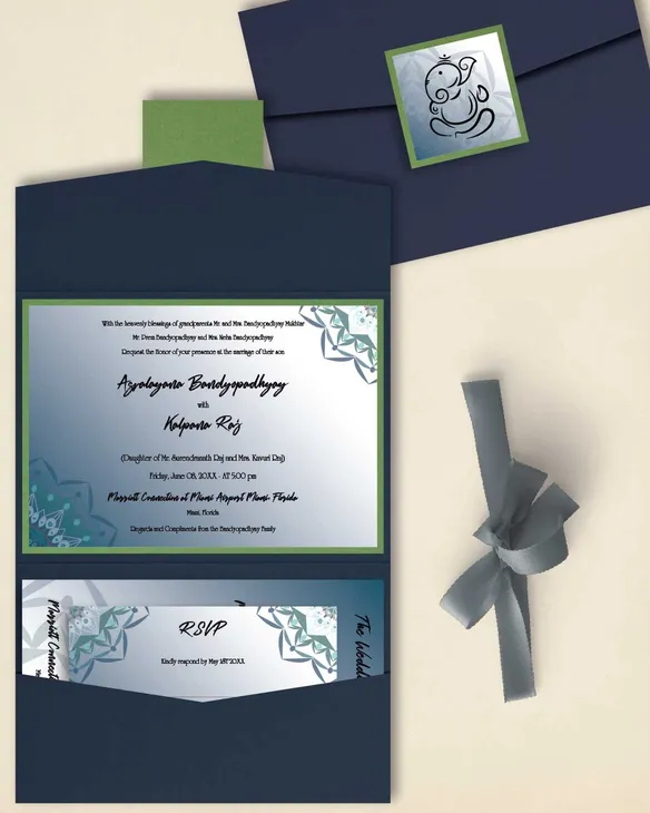 Indian Traditional Mandala A7 Atlas Pocket Wedding Invitation