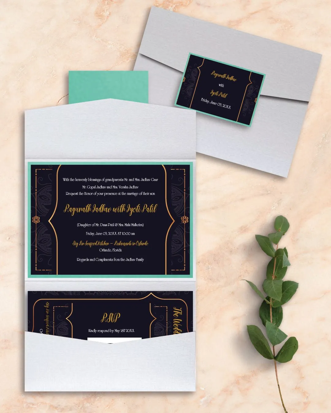 Ethnic Mandala Design A7 Atlas Pocket Wedding Invitation