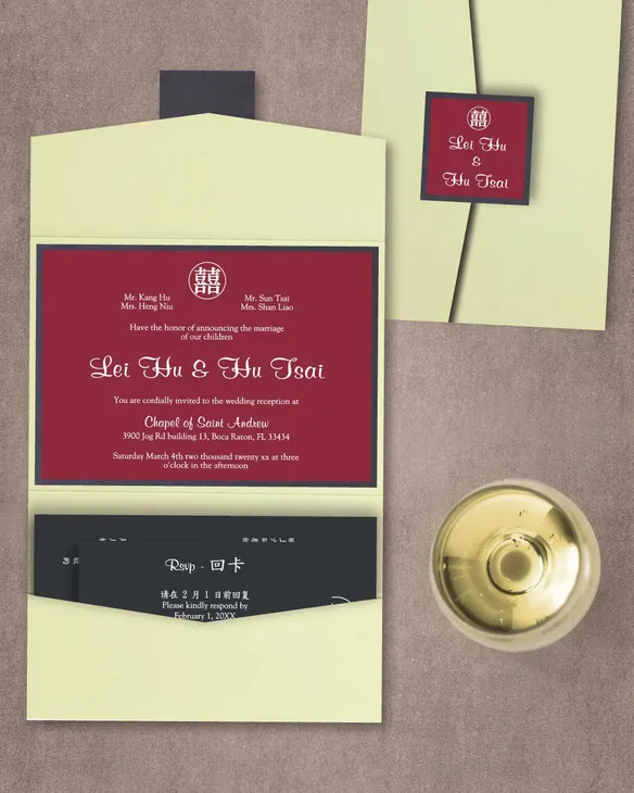 Solid Francisco A7 Atlas Pocket Wedding Invitation