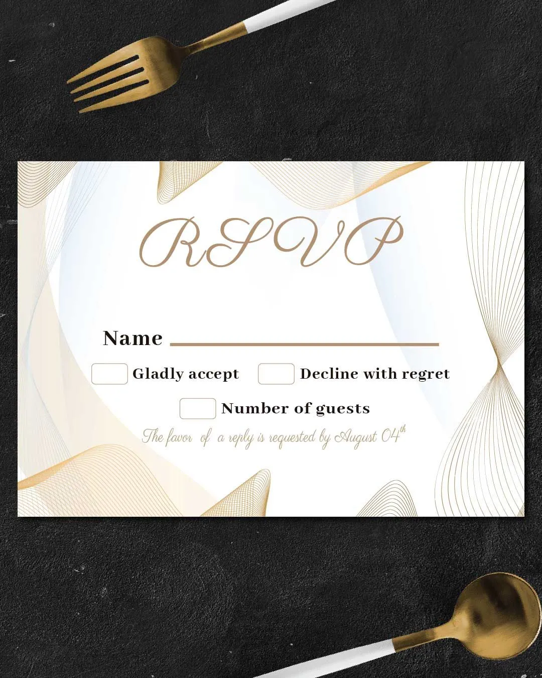 Abstract Golden Waves Simple Flat 5x7 Wedding Invitation