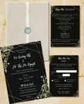 Leaves Gold Frames Vellum Wrapped Vietnamese & English Wedding Invitation