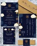 Dark Blue Simple Flat 5x7 Wedding Invitation
