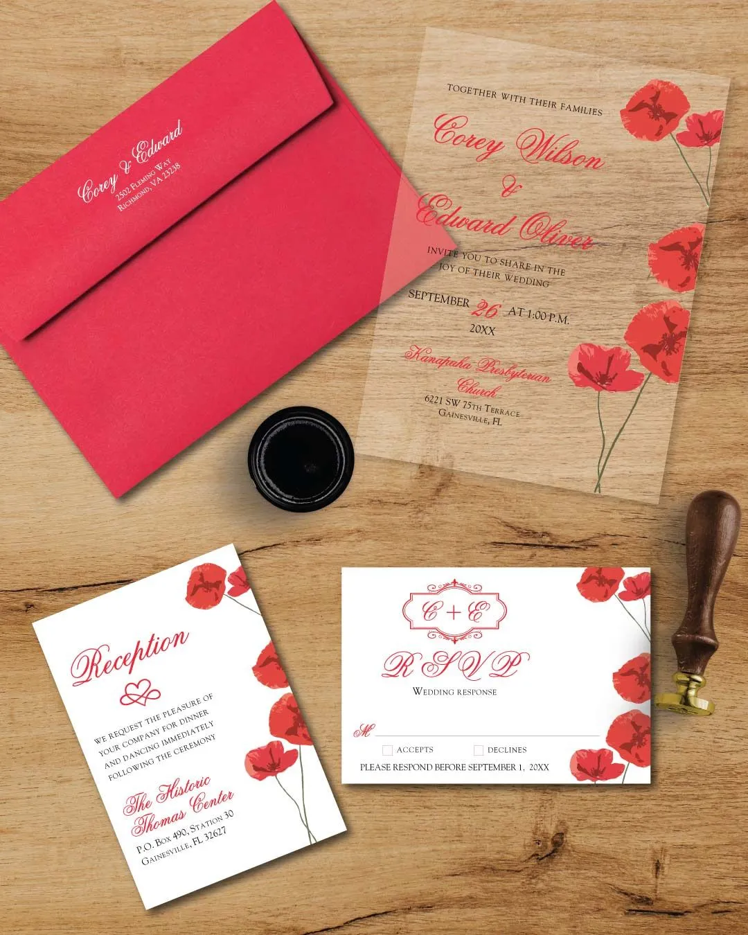 Strong Red Letters Acrylic Wedding Invitation