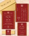 Song Hy and Gold Borders Simple Flat 5x7 Wedding Invitation