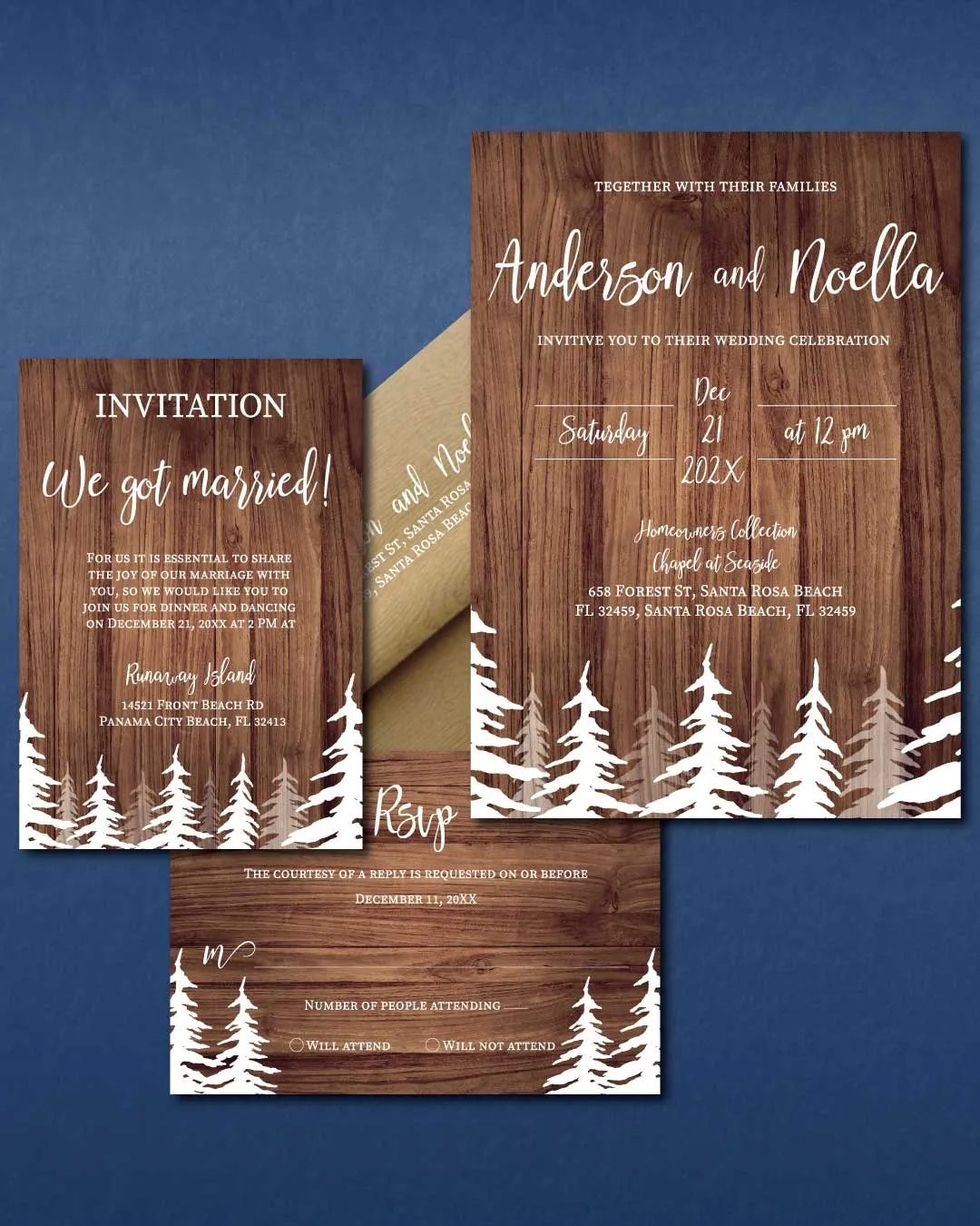Wood White Forest Simple Flat 5x7 Wedding Invitation