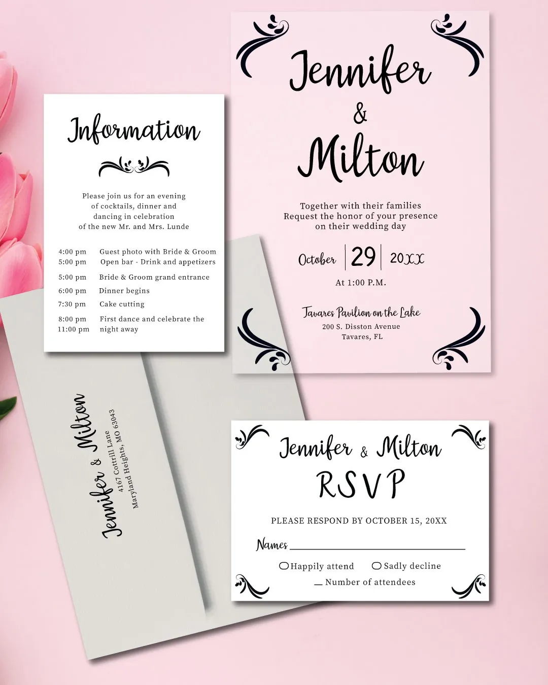 Black Ornamental Corners Acrylic Wedding Invitation
