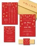 Lanterns Bright Flowers Simple Flat 5x7 Wedding Invitation
