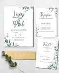 Green and Gray Leaves Simple Flat 5x7 Wedding Invitation
