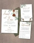 Pine Cone and Roses Simple Flat 5x7 Wedding Invitation