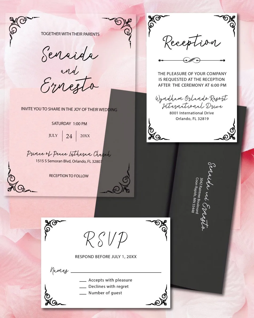 Black Vintage CornersAcrylic Wedding Invitation