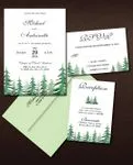Watercolor Pines Simple Flat 5x7 Wedding Invitation