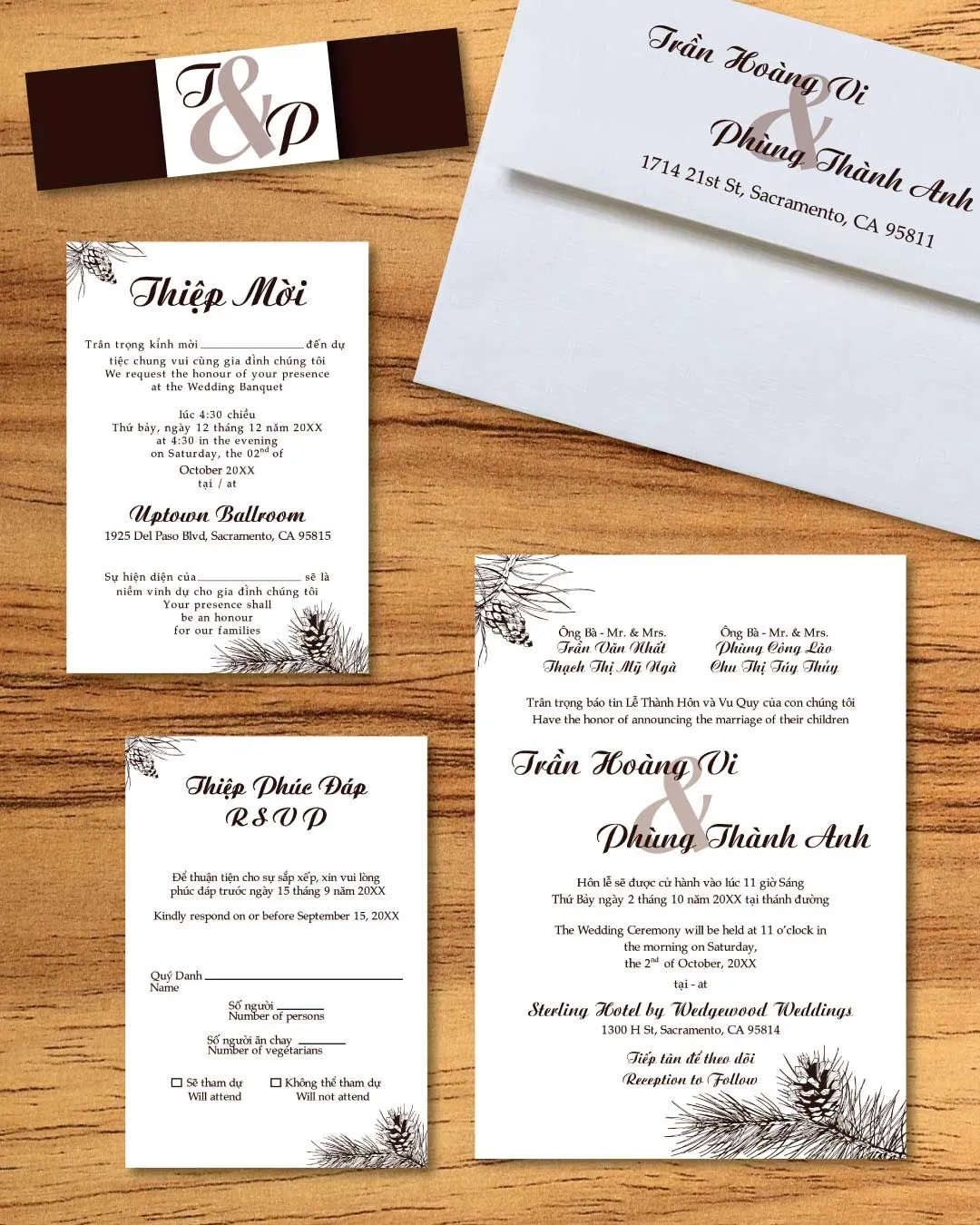 Christmas Brown Branches Simple Flat 5x7 Wedding Invitation