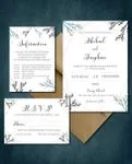 Geometric Frame Branches Simple Flat 5x7 Wedding Invitation
