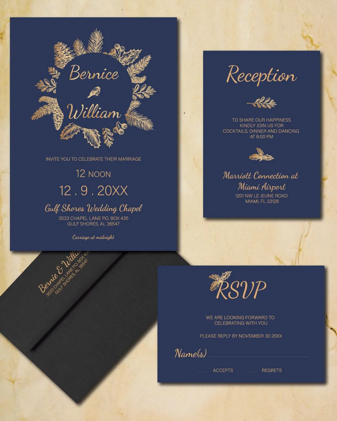Golden Leaves Simple Flat 5x7 Wedding Invitation