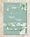 Pastel Green Flowers Simple Flat 5x7 Wedding Invitation
