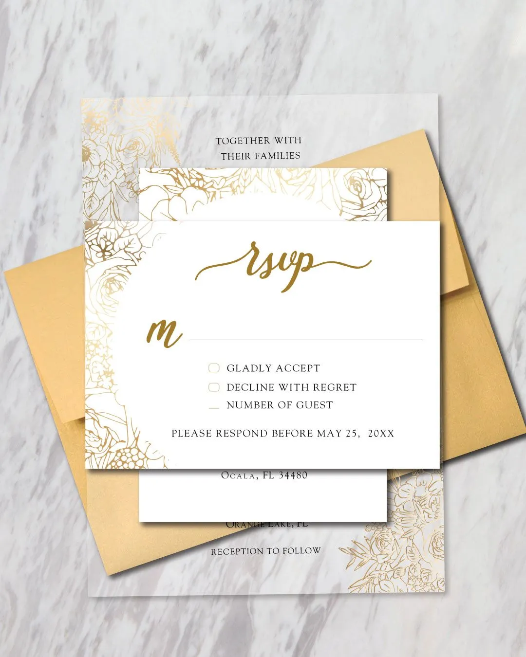 Gold Lettering Acrylic Wedding Invitation