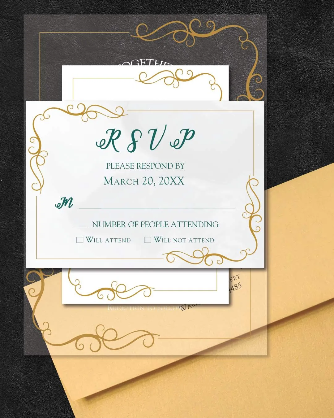 Decorative Golden Frame Acrylic Wedding Invitation