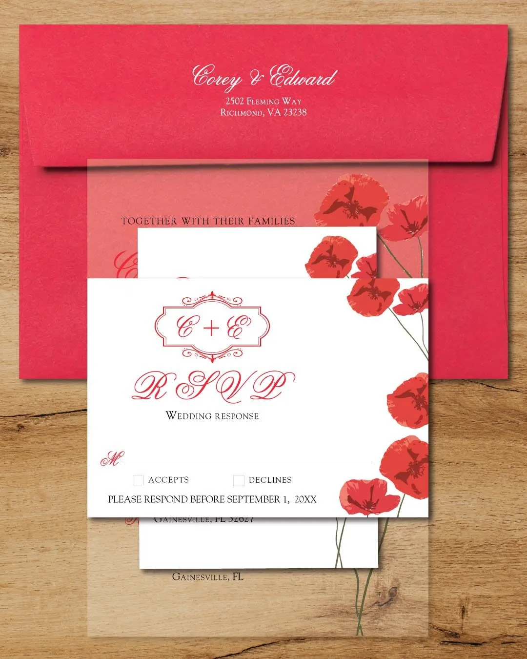 Strong Red Letters Acrylic Wedding Invitation