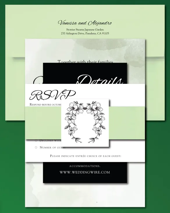 Green Watercolor Simple Flat 5x7 Wedding Invitation