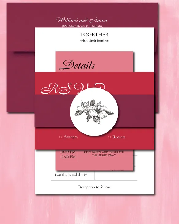Simple Pink Simple Flat 5x7 Wedding Invitation