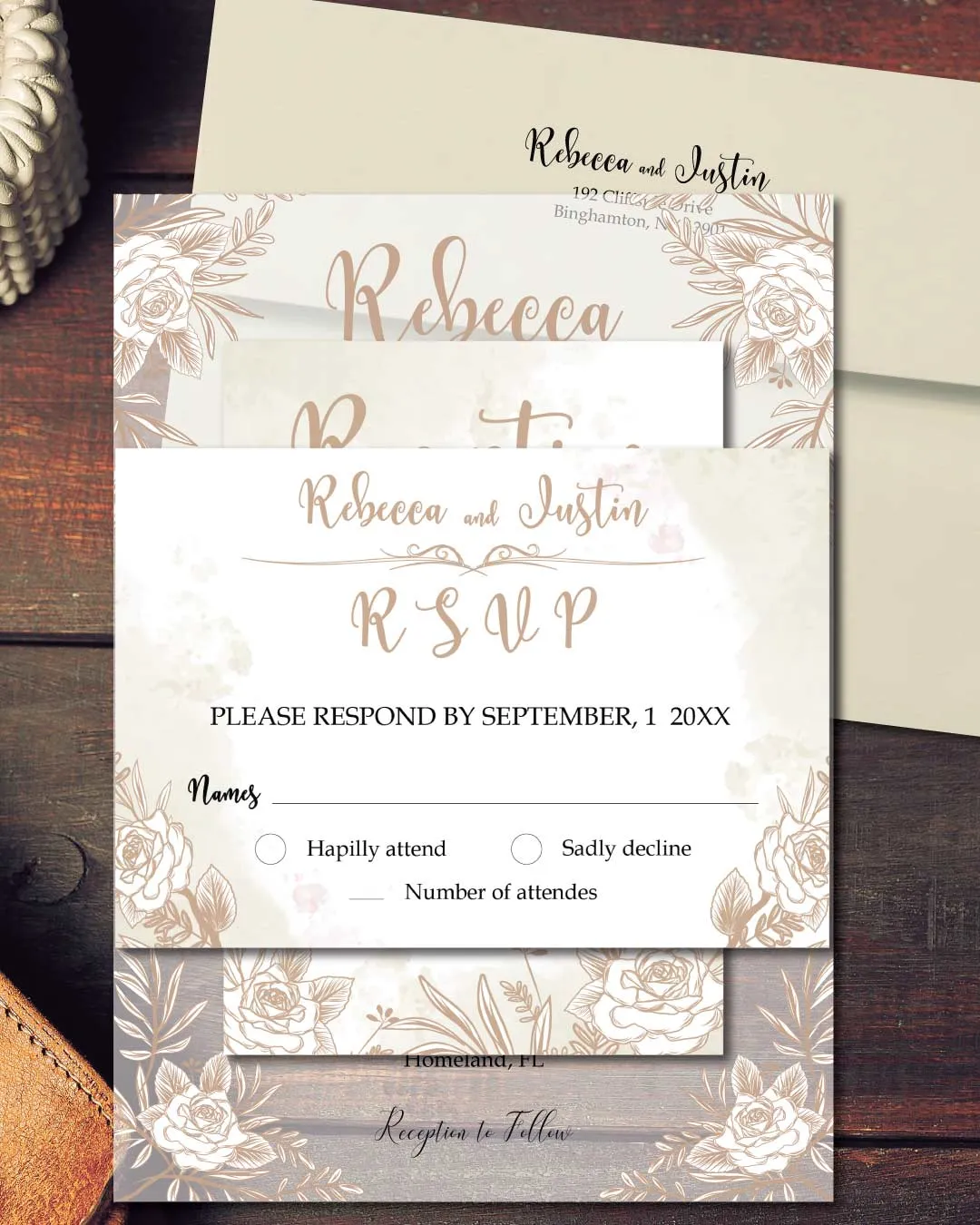 Beige Flower And Branch Acrylic Wedding Invitation