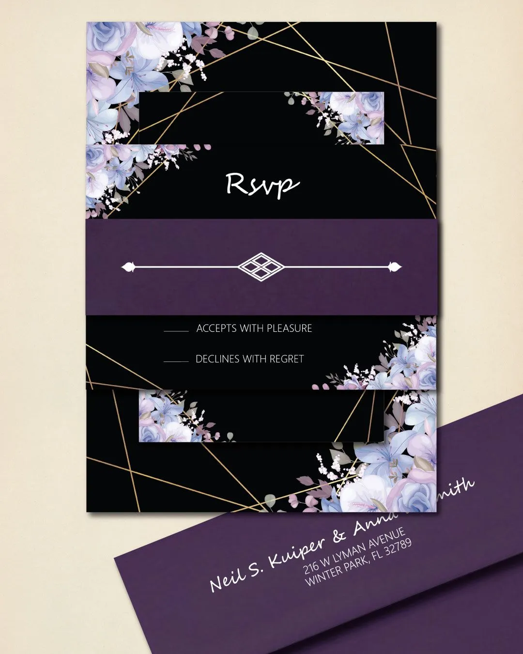 Purple Flowers Simple Flat 5x7 Wedding Invitation
