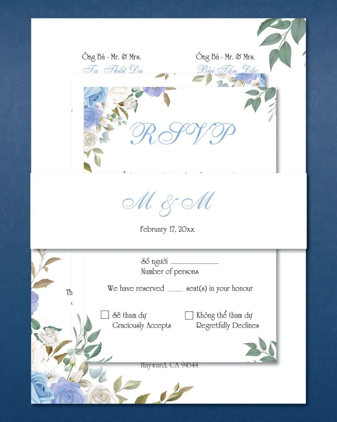 Floral Winter Simple Flat 5x7 Wedding Invitation