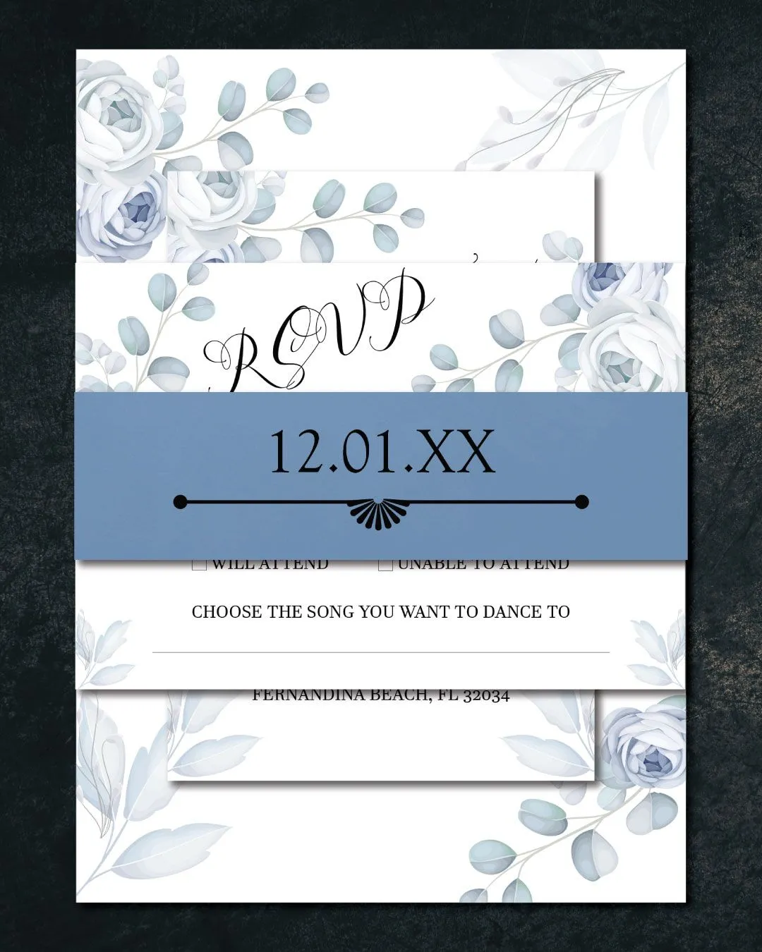 Subtle Blue Flowers Simple Flat 5x7 Wedding Invitation