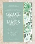 Pastel Green Flowers Simple Flat 5x7 Wedding Invitation