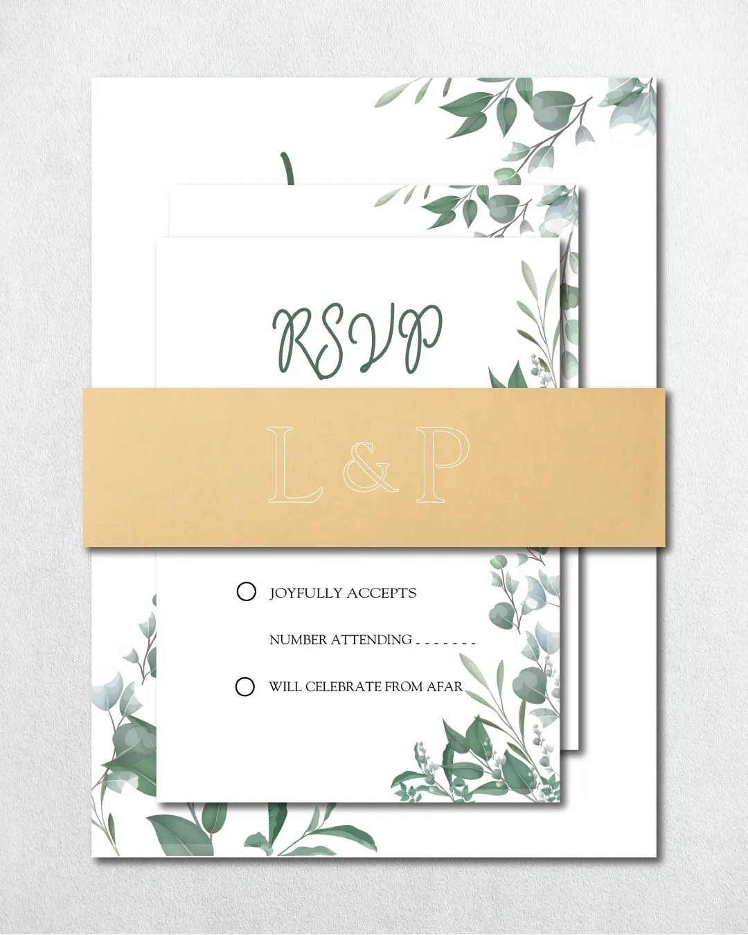Green and Gray Leaves Simple Flat 5x7 Wedding Invitation