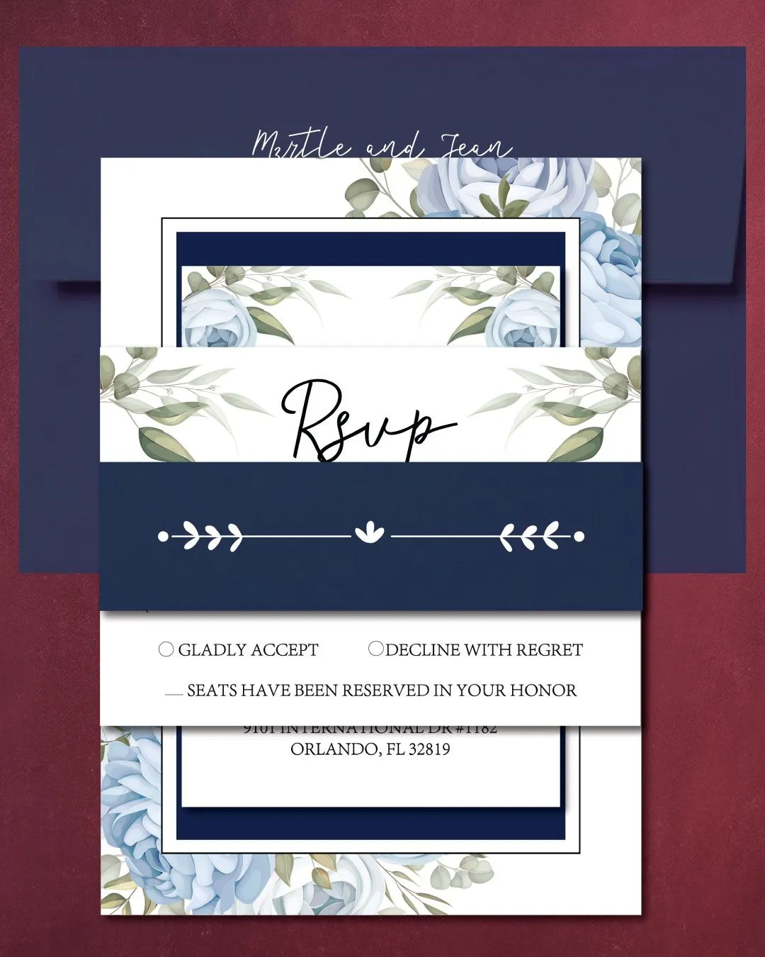 Winter Flowers and Frame Simple Flat 5x7 Wedding Invitation