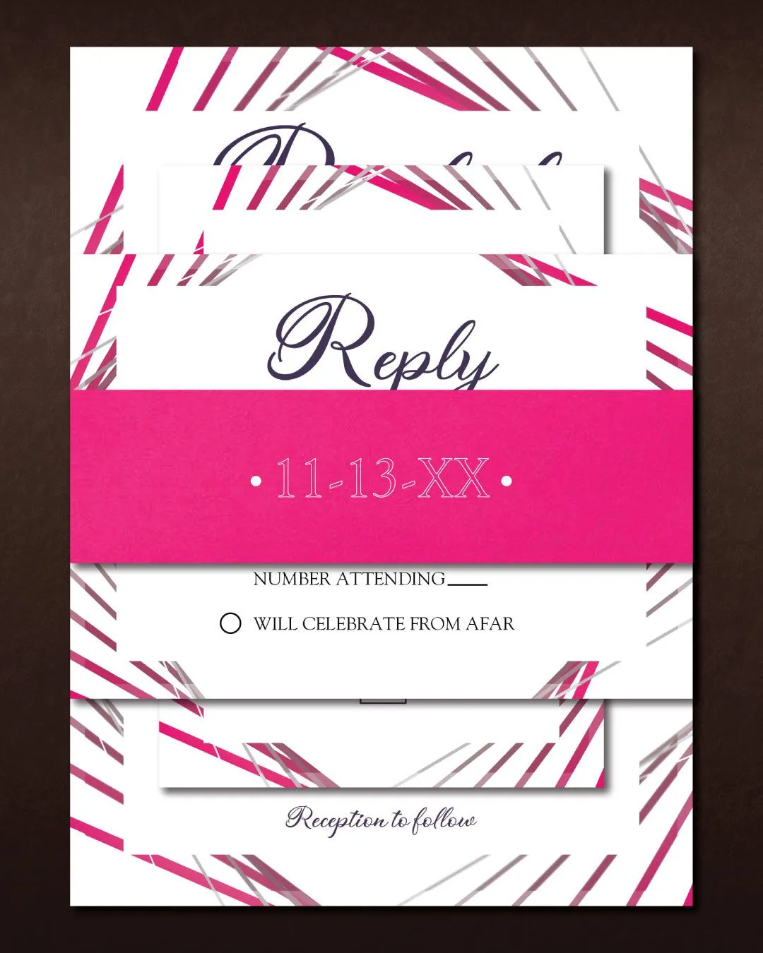 Fuchsia Lines Simple Flat 5x7 Wedding Invitation